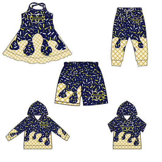 Custom summer teams baby girls clothes team dark blue hooded long sleeve tops and short sleeve top and dress and pants and shorts-25.5.30