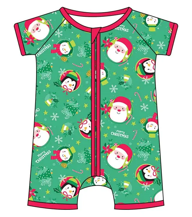 Custom moq 3 eta 7/8week moq 5 eta /4/5week Green Christmas Snowman-Snowflake Short Zipper Climbing Suit