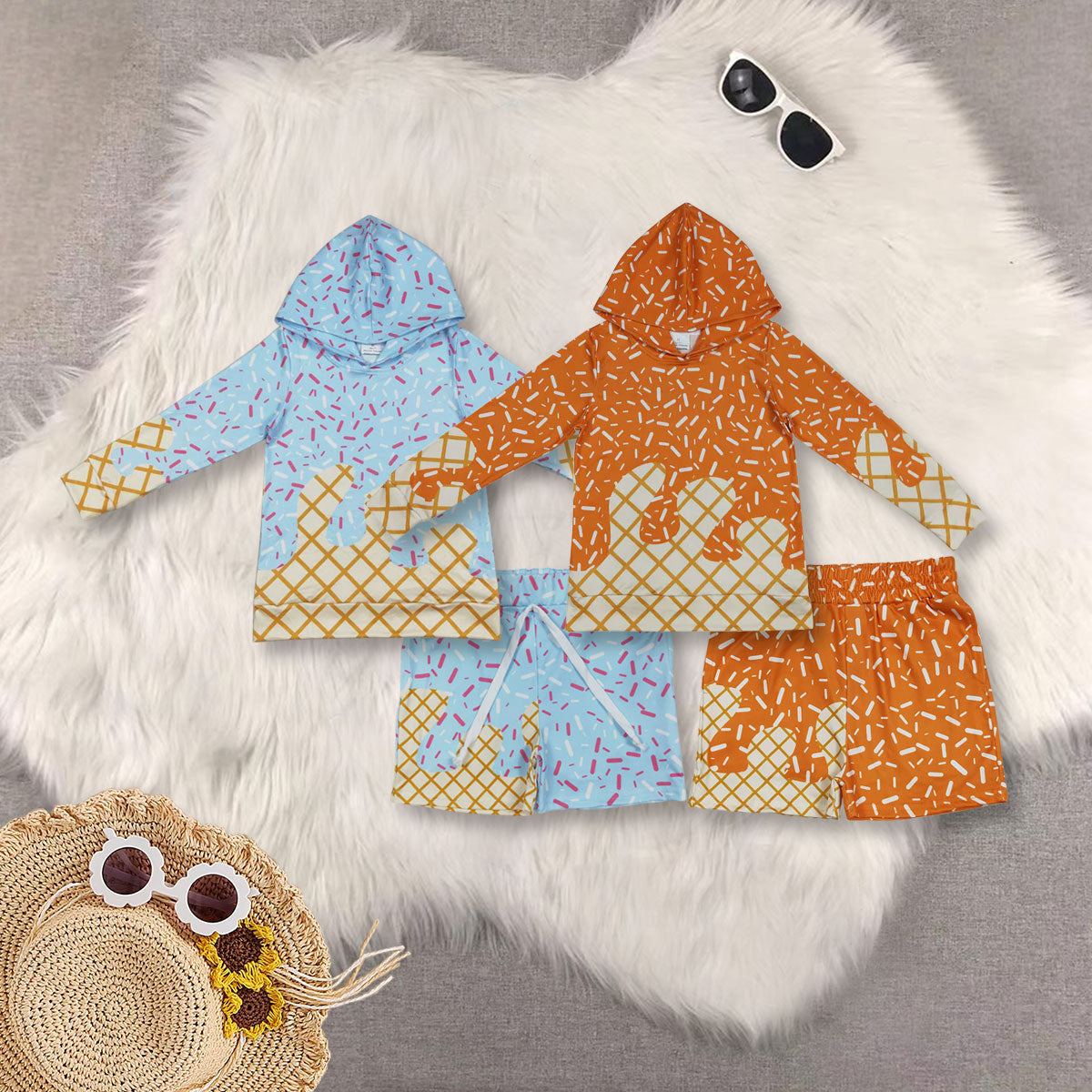 RTS NO MOQ Sibling baby girls clothes hooded long sleeve shorts sets