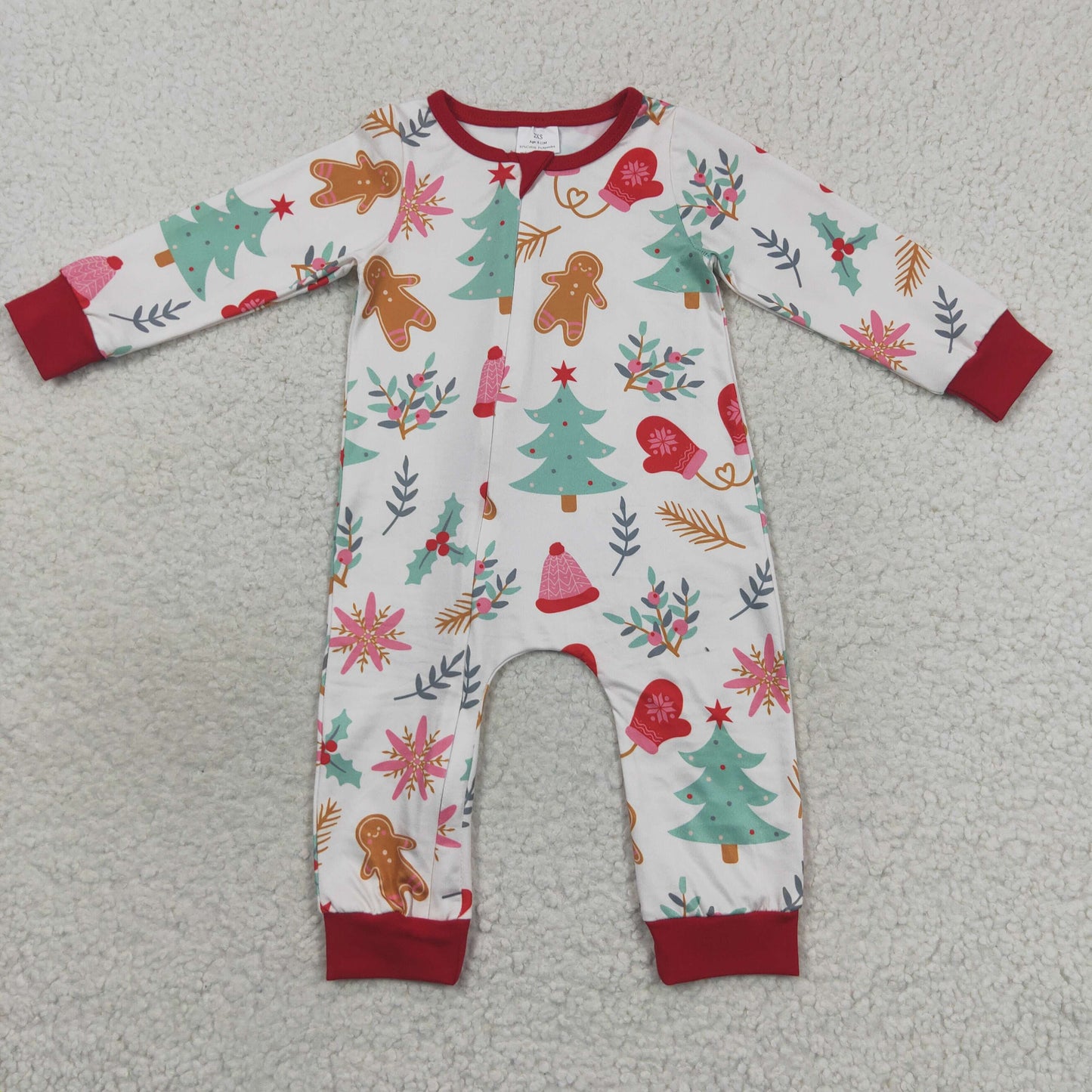 LR0522 Christmas Tree Gingerbread Man Long Sleeve Bodysuit