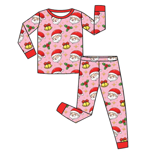 Custom moq 3 eta 7/8week moq 5 eta /4/5week Q Version Santa Claus - Bell Pattern Watermelon Red Long Sleeve Pants Suit