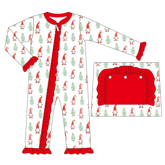 Custom moq 3 eta 7/8week moq 5 eta /4/5week Red wizard hat Santa Claus pattern Red pleated cuffs Zipper White long romper