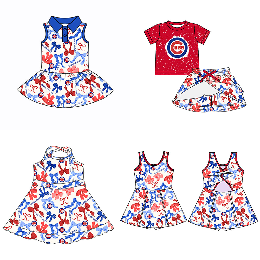 Custom moq 5 mix sizes summer teams baby girls clothes team red short sleeve skirts shorts sets dress 1 and dress 2 and dress 3 and dress 4-25.5.16