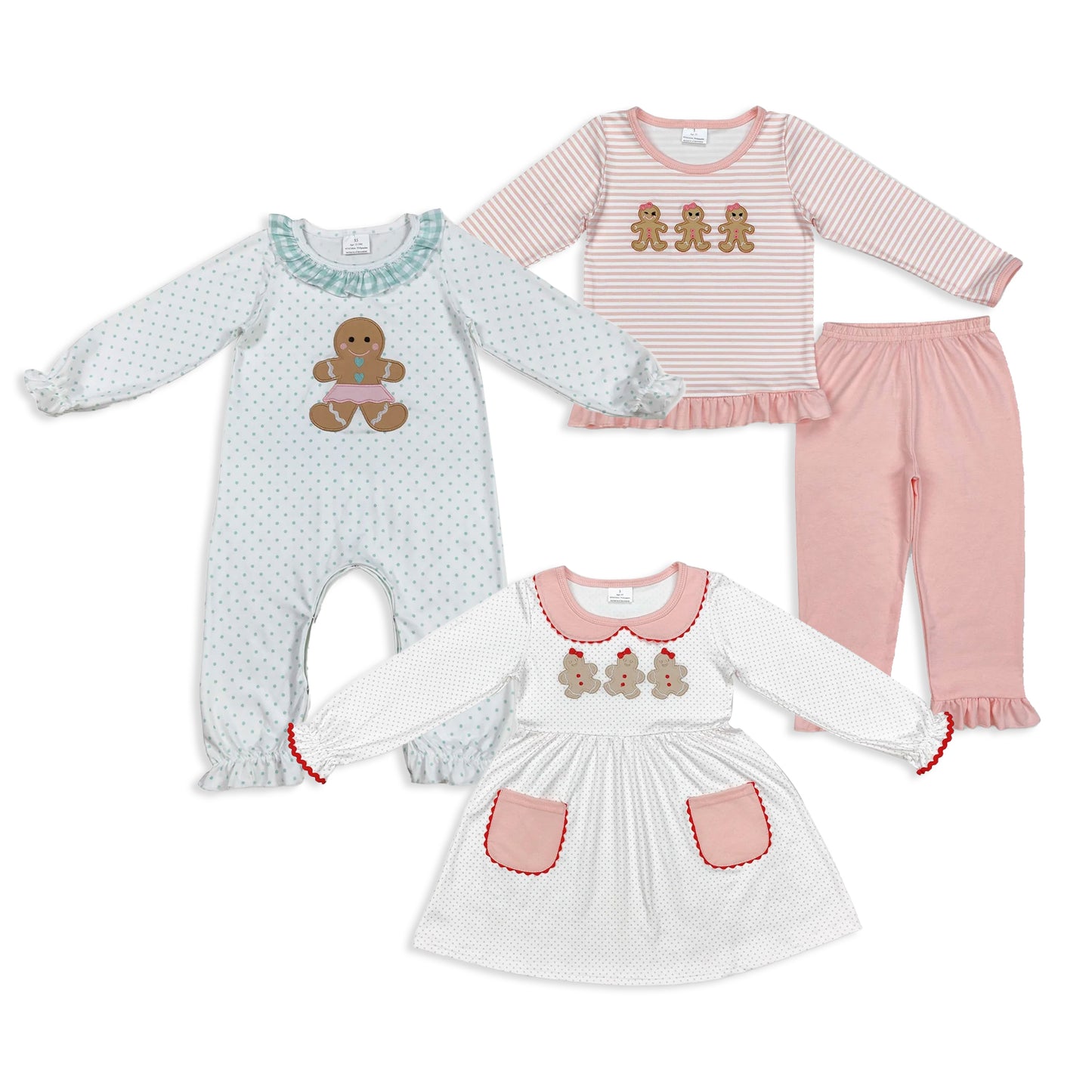 RTS NO MOQ Sibling baby girls clothes Christmas embroidery long-sleeved trousers suit & dress and romper