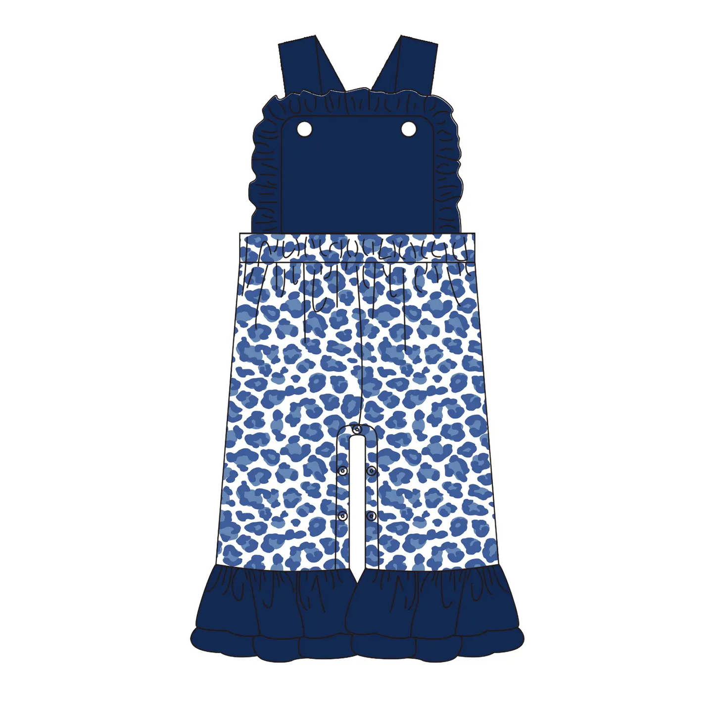 Custom moq 3 eta 7/8week moq 5 eta /4/5week Navy blue pleated leopard print overalls