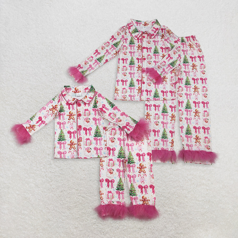 RTS NO MOQ Sibling baby girl clothes Christmas boot bow Plush long sleeve pants Sets and adult set