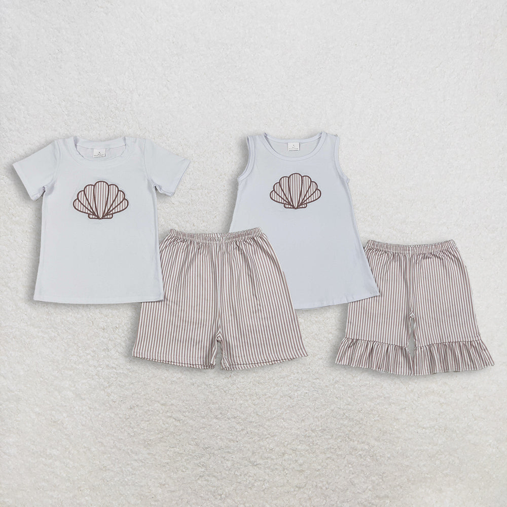 RTS NO MOQ Sibling baby girls boy clothes embroidery short sleeve shorts sets
