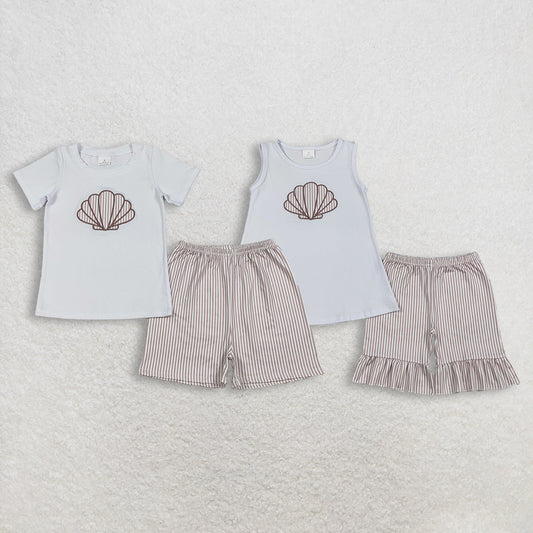 RTS NO MOQ Sibling baby girls boy clothes embroidery short sleeve shorts sets