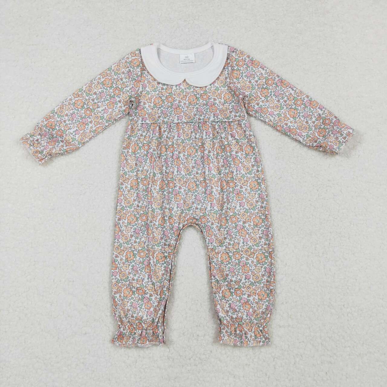 RTS NO MOQ ETA 5/7days arrived LR1238 Yellow-orange floral print long-sleeved jumpsuit with doll collar