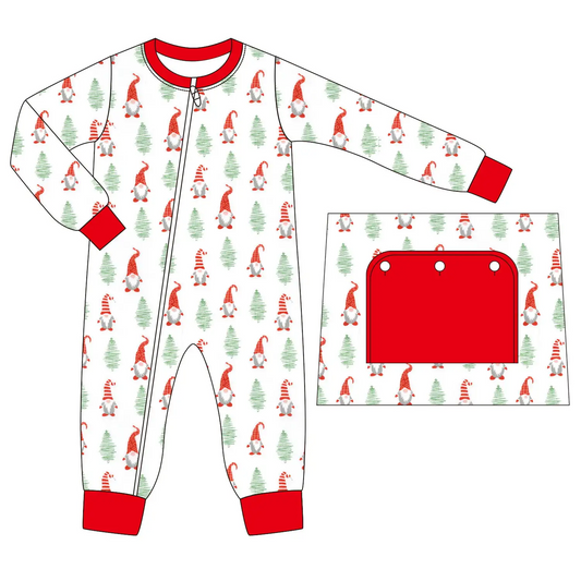 Custom moq 3 eta 7/8week moq 5 eta /4/5week Red wizard hat Santa pattern white long zip-up romper