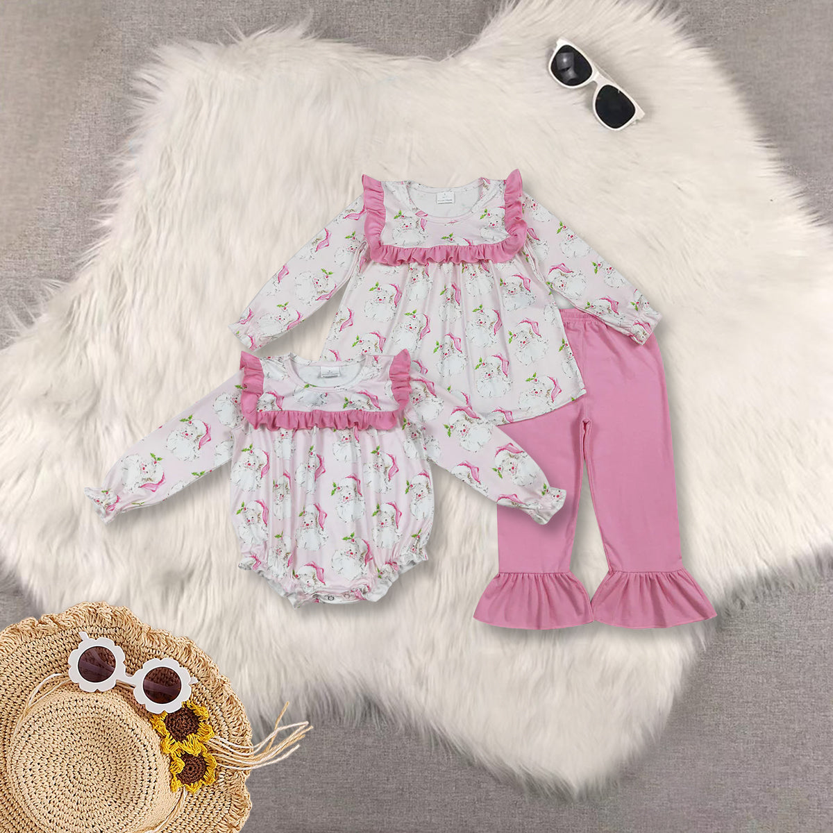 RTS Sibling baby girls clothes Christmas long Sleeve pants sets and rompers