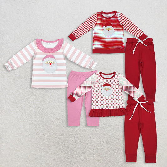 RTS NO MOQ Sibling baby girl clothes Christmas Santa Claus Striped Long Sleeve Suits