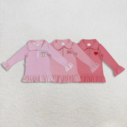 RTS NO MOQ Sibling baby girls clothes embroidery Valentine Long Sleeve tops