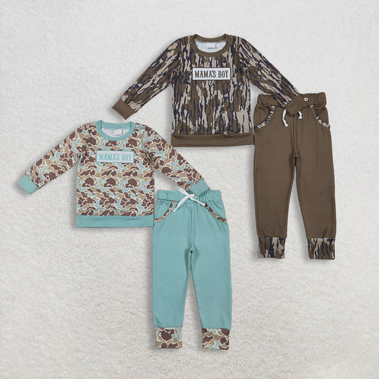 RTS NO MOQ sibling baby boys clothes embroidery mama camouflage long sleeve Clothes pants Sets