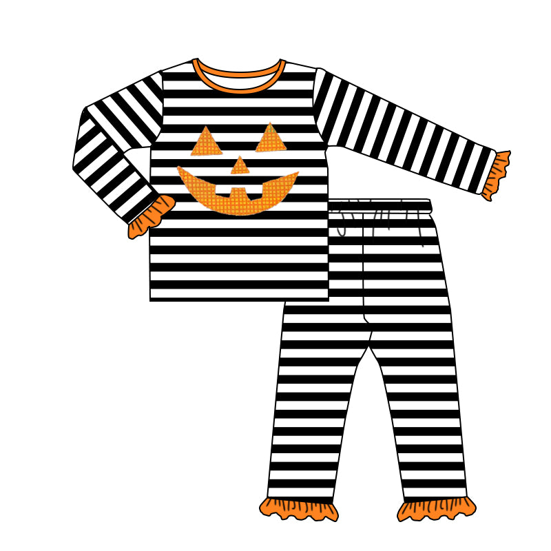 5.15custom each style moq 5eta 4-5week Sibling Sister pumpkin smiley face print black stripe girls and boys set