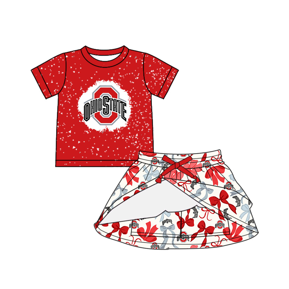 Custom moq 5 mix sizes summer teams baby girls clothes team red short sleeve skirts shorts sets dress 1 and dress 2 and dress 3 and dress 4-25.5.13
