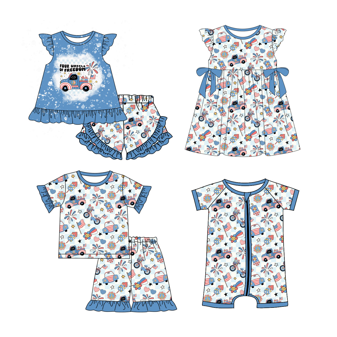 1.6 custom each style moq 5eta 4-6week Sibling Sister 4th of july baby girl short sleeve shorts sets and sets 2 and boy romper and dress match design