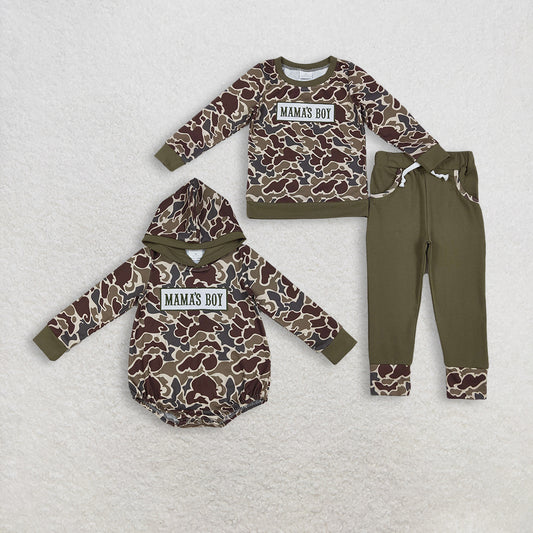 RTS NO MOQ Sibling Baby boy clothes embroidery mama long-sleeved trousers suit & rompers