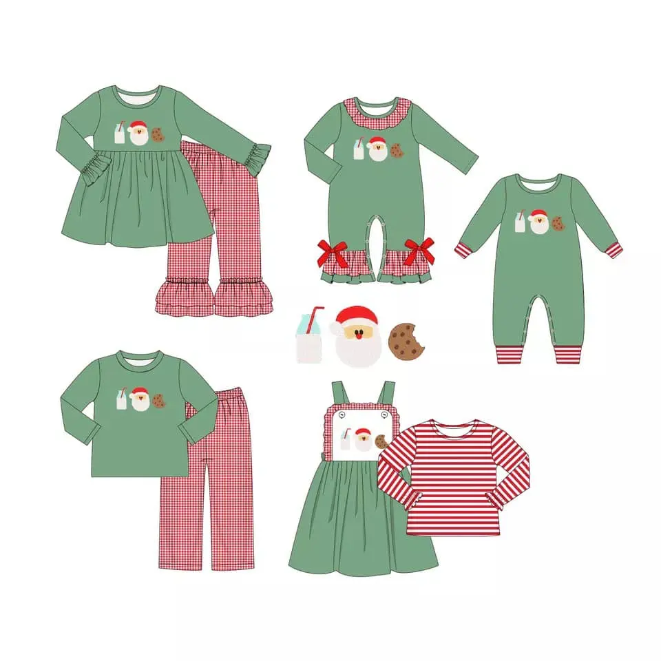 Custom moq 3 MIX SIZE eta 7/8week moq 5 eta /4/5week Milk-Santa-Cookies Green Long Mixed Set