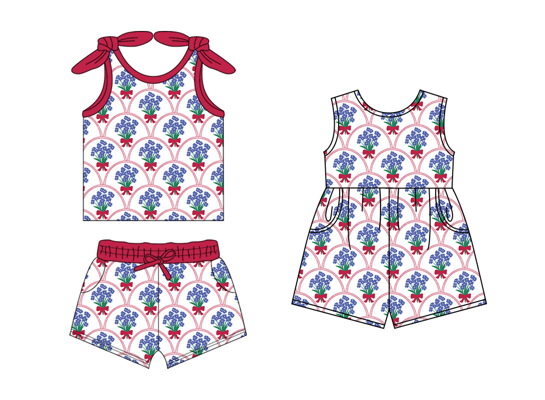 1.20 custom each style moq 5eta 4-6week Sibling Sister floral baby girls short sleeve shorts sets and jumpsuit match design