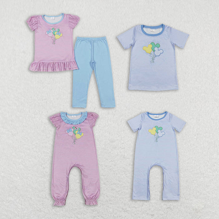 Baby Kids balloon Summer Embroidery Sibling Rompers Clothes Sets