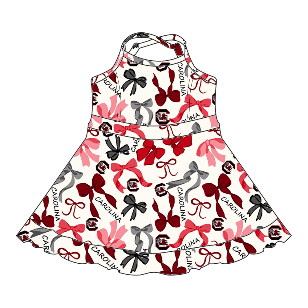 Custom moq 5 mix sizes summer teams baby girls clothes team brick red short sleeve skirts shorts sets dress 1 and dress 2 and dress 3 and dress 4-25.5.15