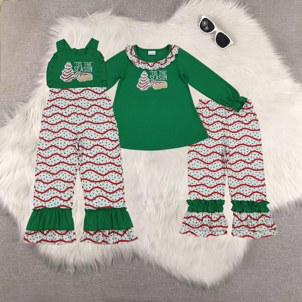 RTS NO MOQ Sibling Baby girls clothes embroidery Christmas long-sleeved trousers suits and jumpsuit