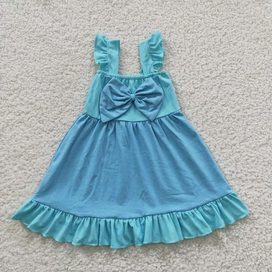 GSD0341 Blue Bow Flying Sleeve Dress