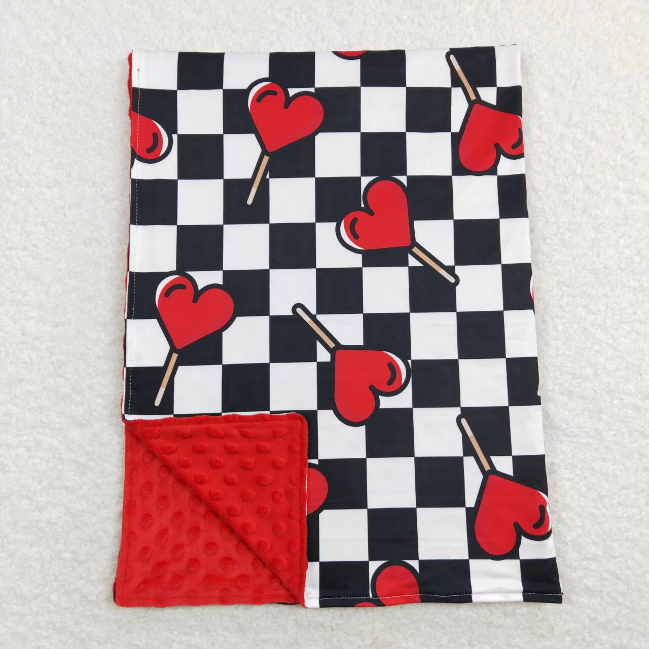 BL0113 Red love lollipop black and white plaid red baby blanket