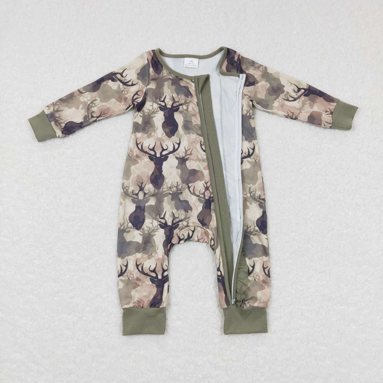 LR0661 Elk army green lace camouflage zipper long sleeve jumpsuit