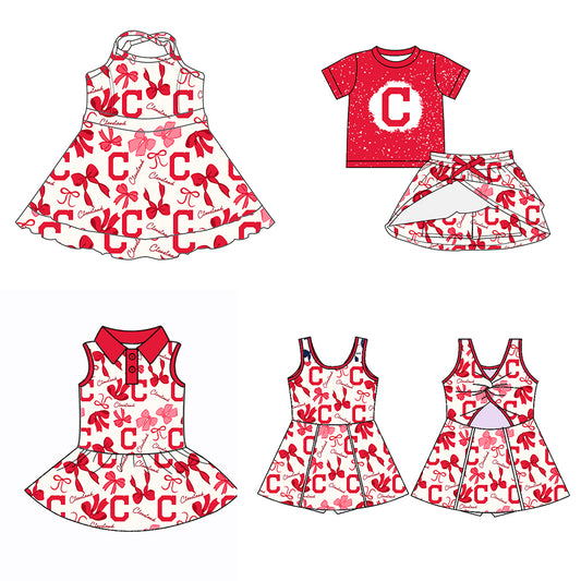 Custom moq 5 mix sizes summer teams baby girls clothes team red short sleeve skirts shorts sets dress 1 and dress 2 and dress 3 and dress 4-25.5.21
