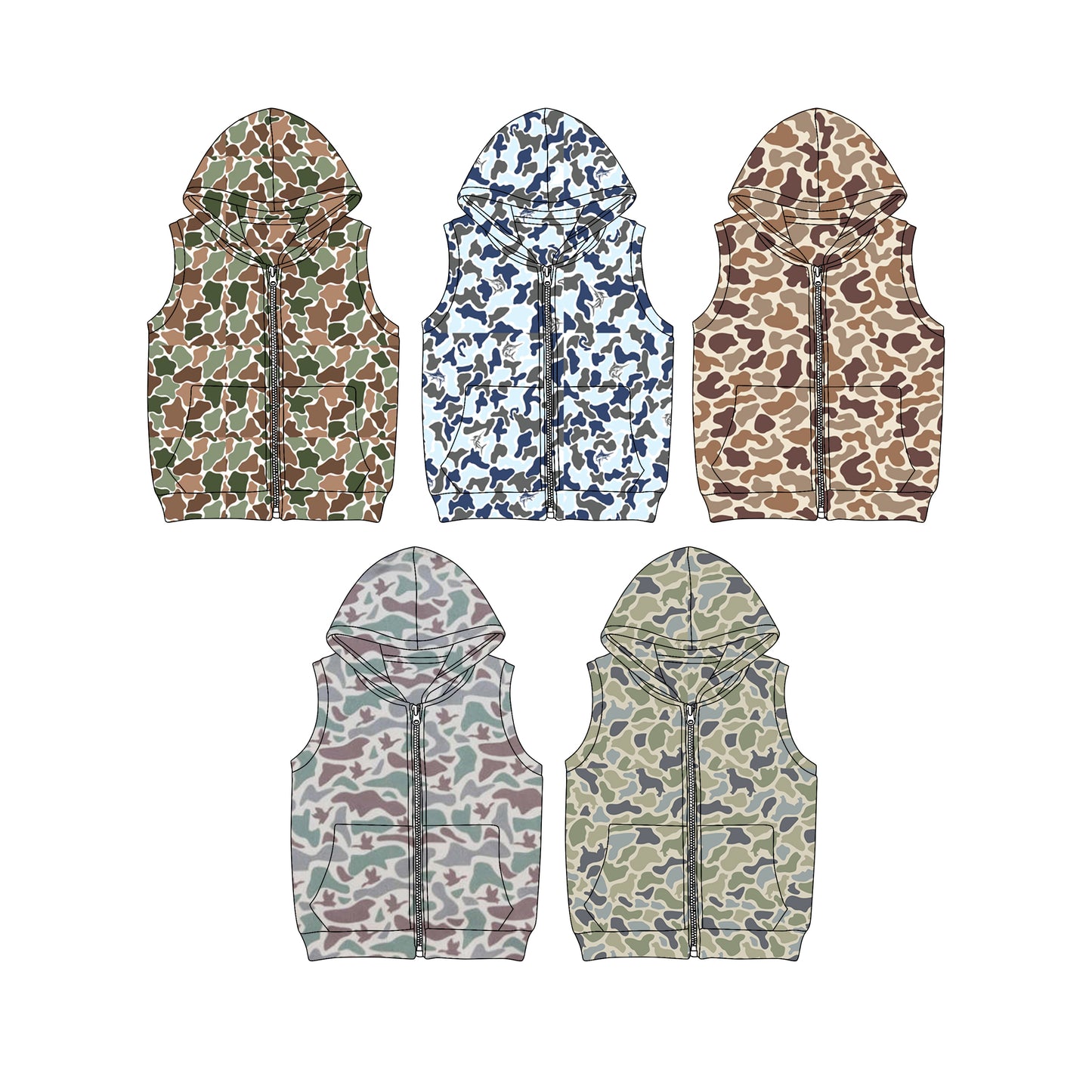 25.12.1 custom each style moq 5 eta 6-8week Sibling Sisters camouflage baby boy hooded vest top 5 match family design