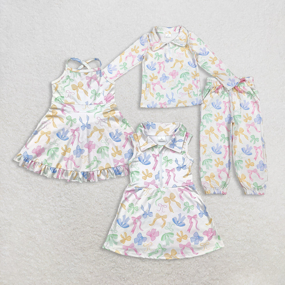 RTS NO MOQ Sibling baby girl clothes bow long sleeve pants sets and yoga dresses