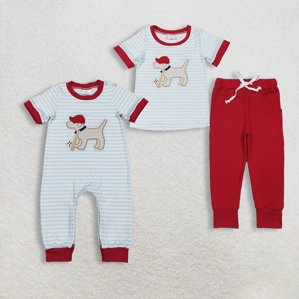 RTS NO MOQ Sibling Baby boy clothes embroidery short-sleeved trousers suit & rompers