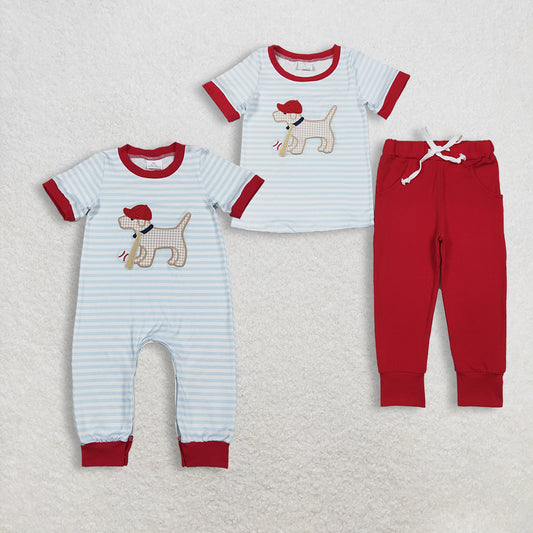 RTS NO MOQ Sibling Baby boy clothes embroidery short-sleeved trousers suit & rompers