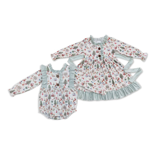 RTS NO MOQ Sibling baby girl clothes Christmas long sleeve dress and romper