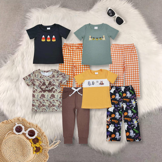 RTS NO MOQ Sibling baby boy clothes Embroidery short sleeve pants Sets