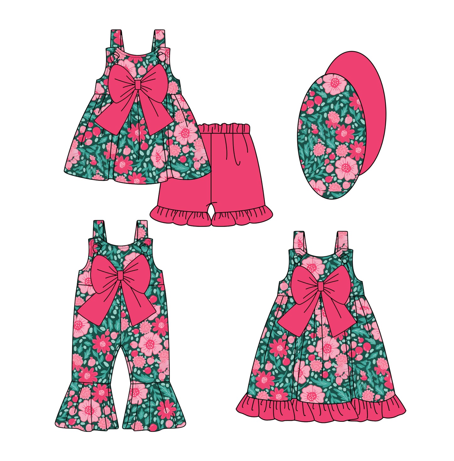 1.3 custom each style moq 5eta 4-6week Sibling Sister floral baby girl short sleeve shorts sets and girls romper and jumpsuit match design