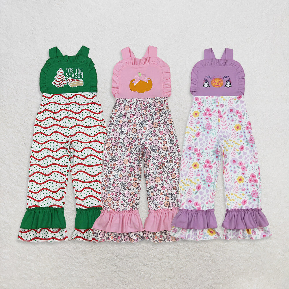 RTS Sibling baby girl clothes Halloween embroidery suspender jumpsuits