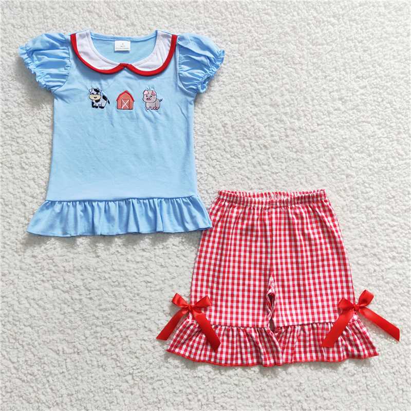 Baby girls farm cow and pig print Sibling Sister Clothes Sets