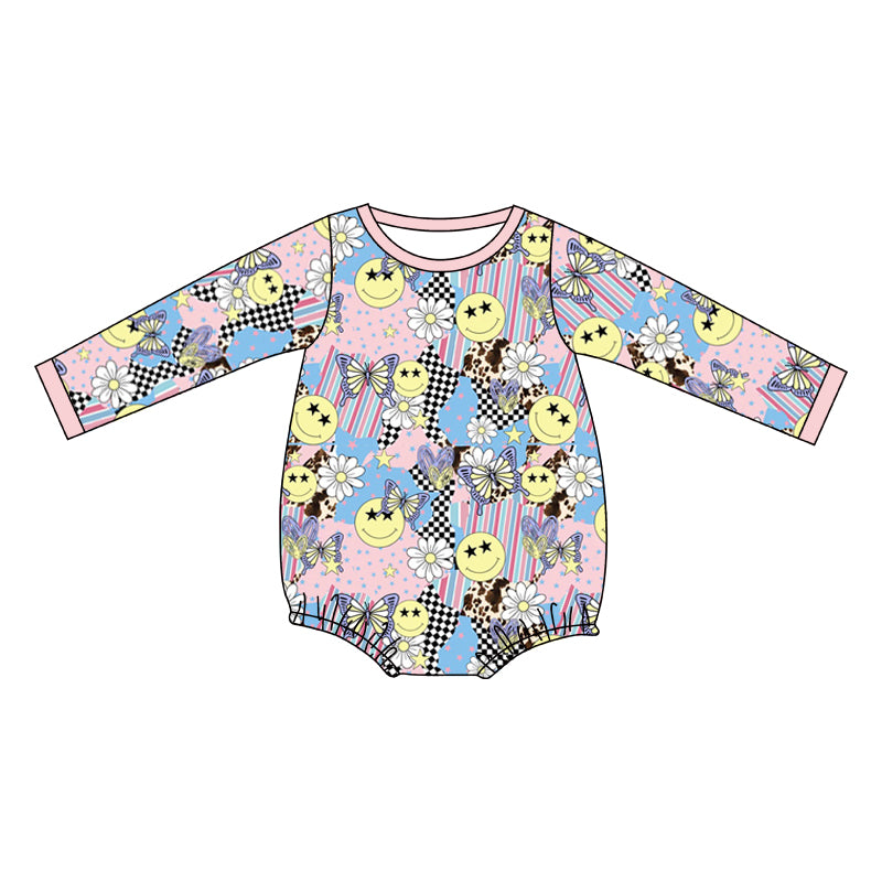 5.14custom each style moq 5eta 4-5week Sibling Sister Smiley butterfly flower prints pink boys and girls outfits and baby romper match family design