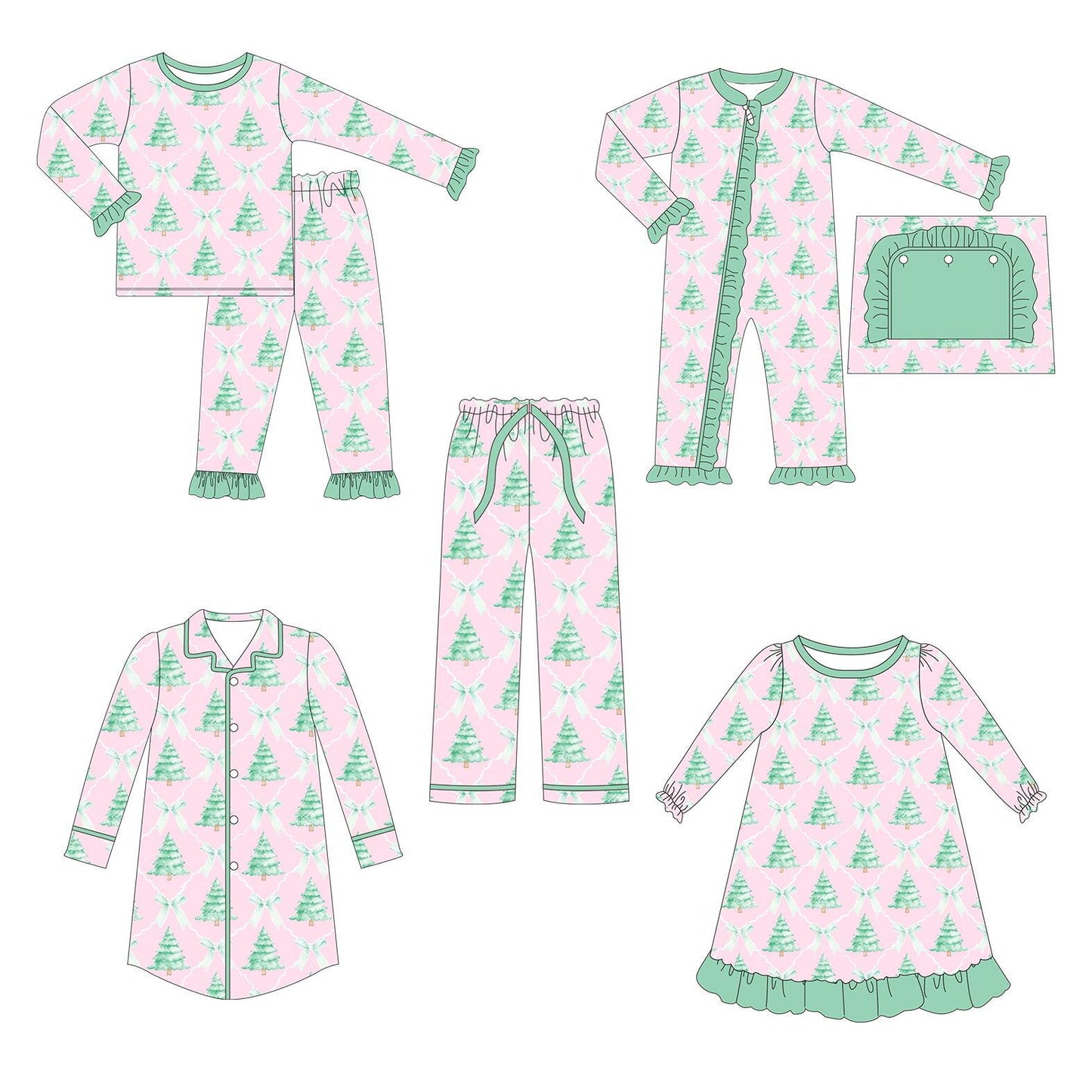 5.15custom each style moq 5eta 4-5week Sibling Sister forest bow print pink girls outfits and baby romper and dress match family design