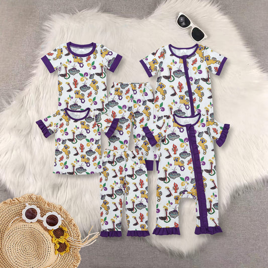 RTS NO MOQ Sibling baby Girls Boys Mardi gras short sleeve pants sets 2 and rompers 2