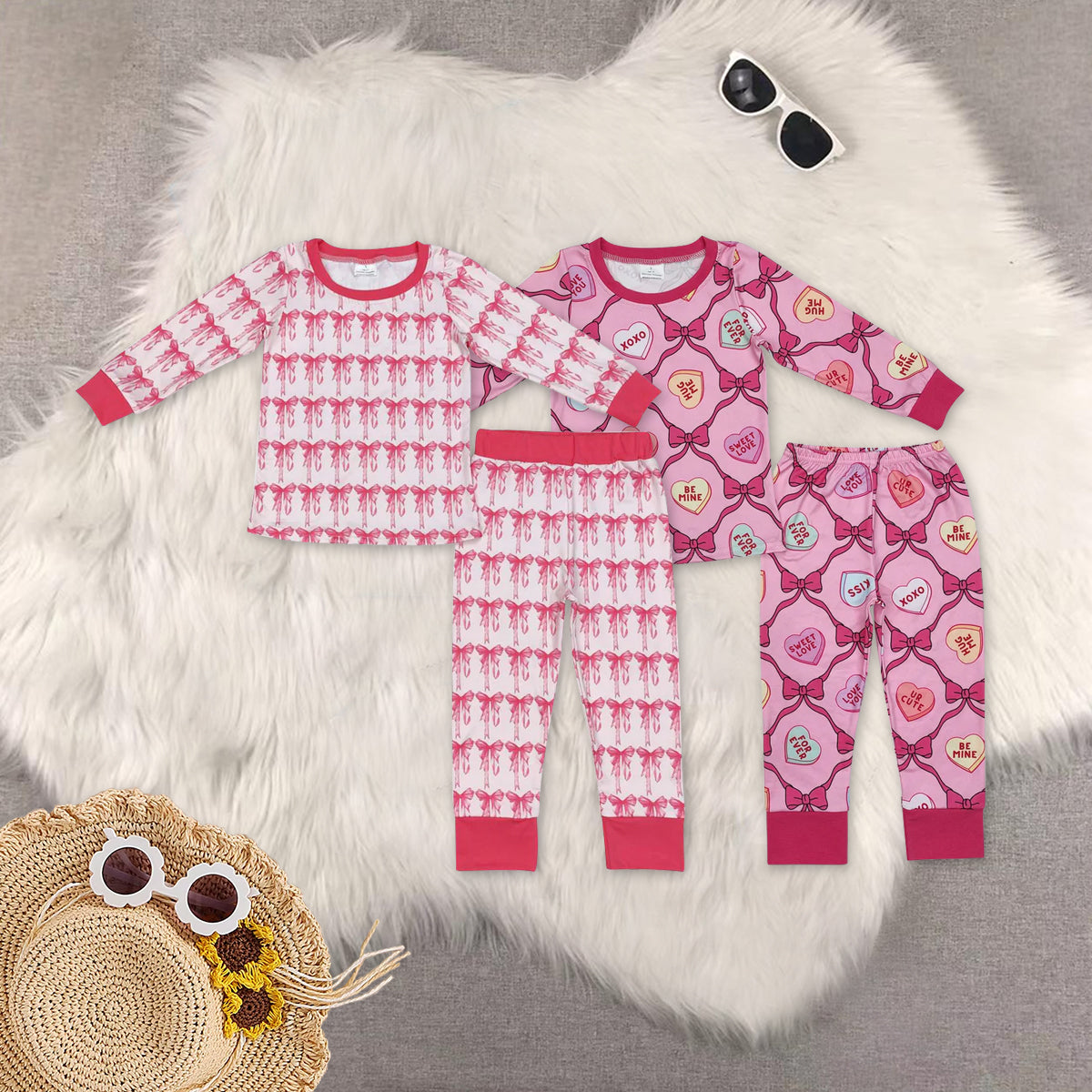 RTS NO MOQ Sibling Baby girl clothes valentine long Sleeve pants Suits