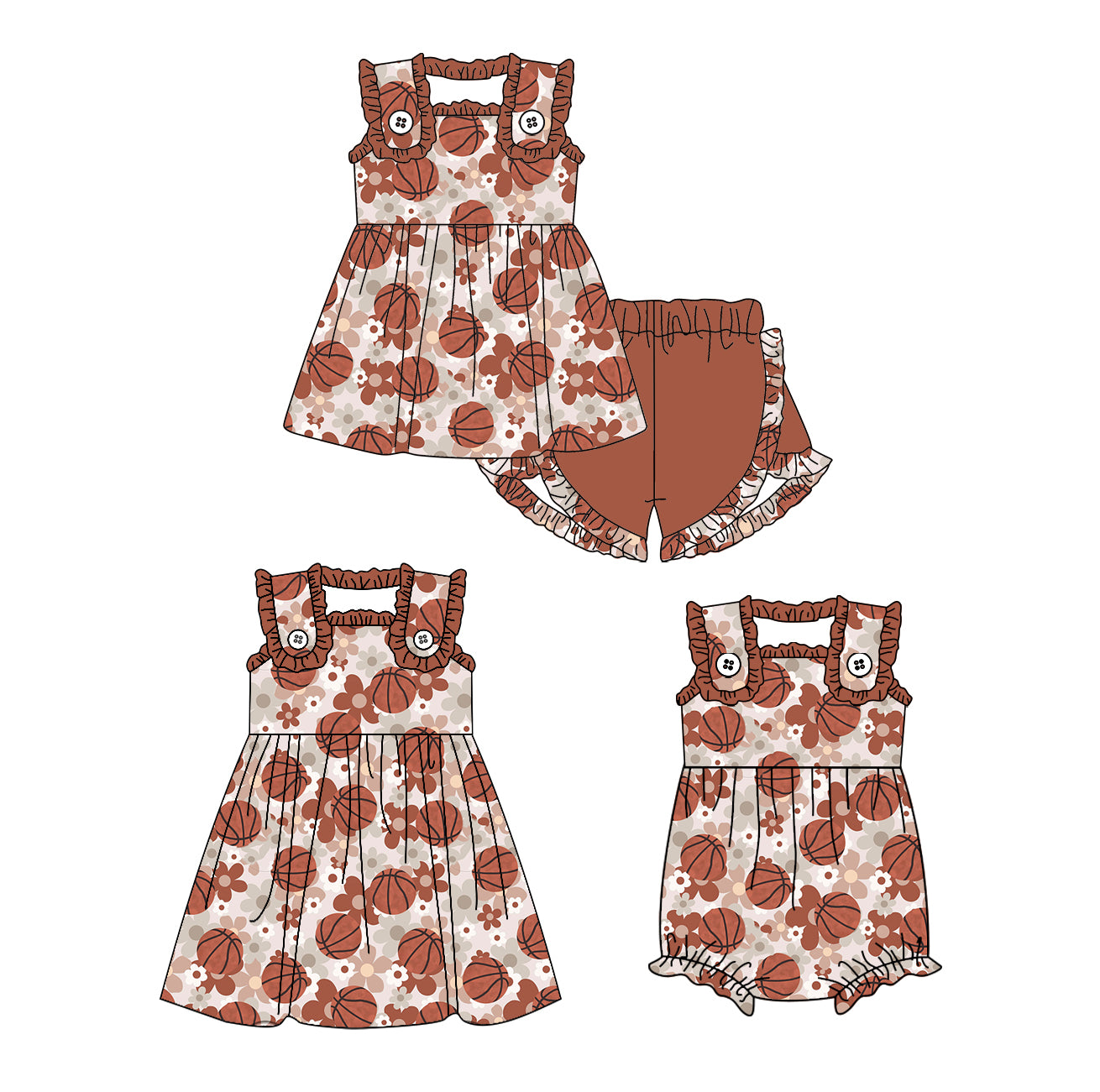 1.23 custom each style moq 5eta 4-6week Sibling Sisters football baby girl short sleeve shorts sets and dress and rompers match family design