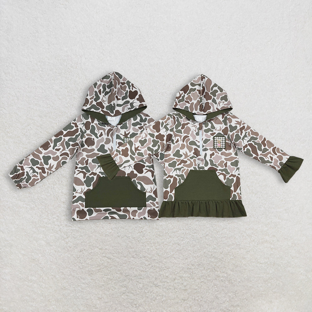 Sibling Baby Boys girls clothes embroidery duck Shirt Summer Clothes camouflage hooded long sleeve tops