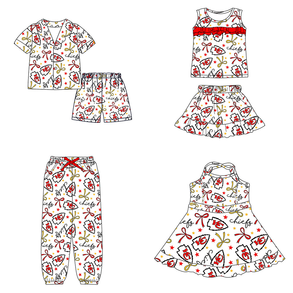 Custom moq 5 mix sizes summer teams baby girls clothes team red short sleeve shorts sets dress kids pants-25.5.12