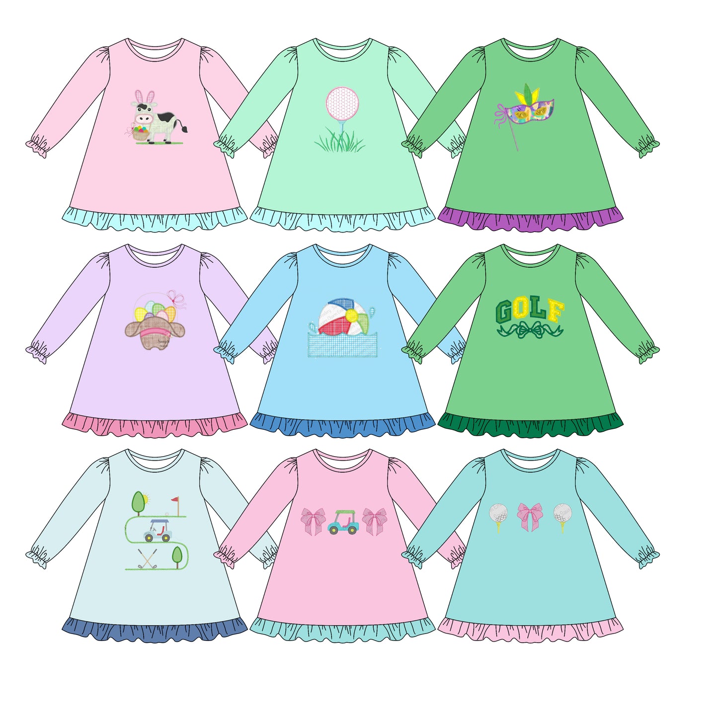 25.11.22 custom each style moq 5 eta 6-8week Sibling Sister cow baby girl long sleeves dress 9 match design