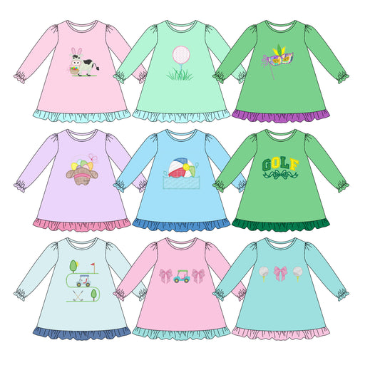 25.11.22 custom each style moq 5 eta 6-8week Sibling Sister cow baby girl long sleeves dress 9 match design