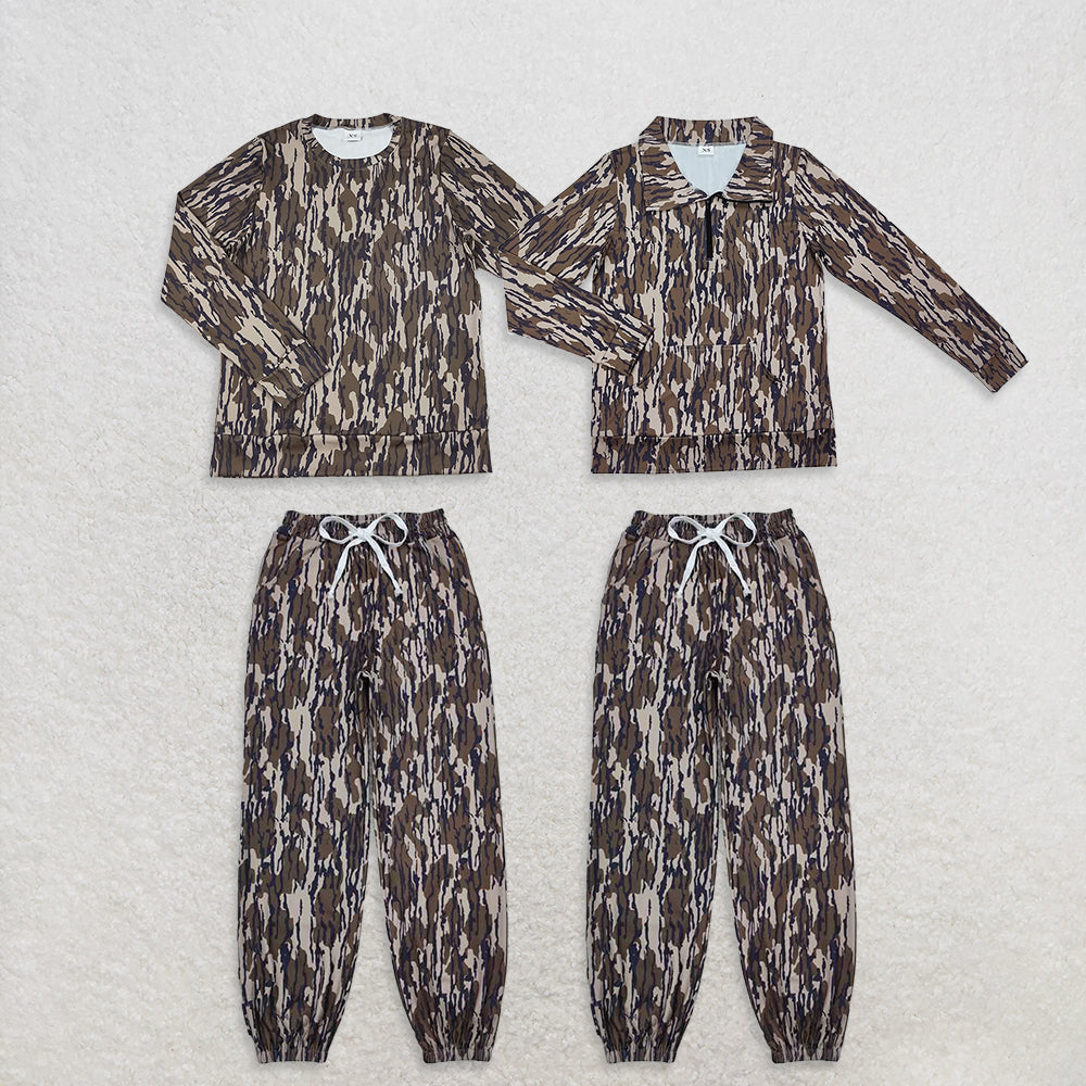 RTS NO MOQ Sibling Adults women clothes yoga camouflage Long Sleeve pants sets